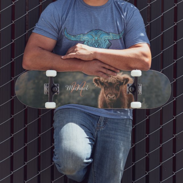 Skateboard Vache de Highland calvaire herbe d'automne monogra (Extérieur 3)