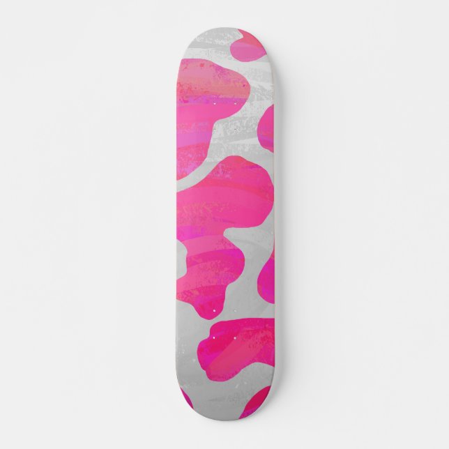 Skateboard Vache Imprimé Rose Chaud et Blanc (Devant)