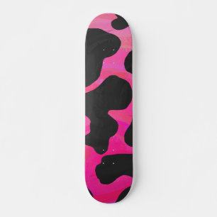Skateboard Vache Imprimé Rose Chaud et Noir