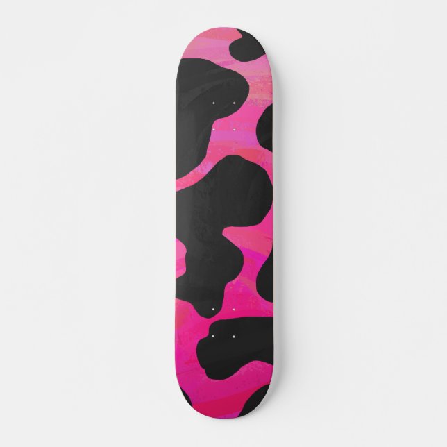 Skateboard Vache Imprimé Rose Chaud et Noir (Devant)