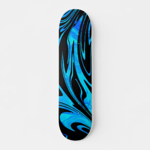 Skateboard Vague Abstraite Aqua Bleu noir