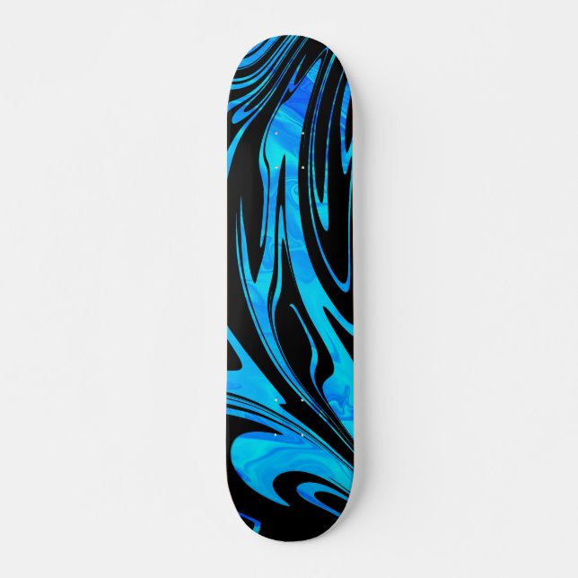 Skateboard Vague Abstraite Aqua Bleu noir (Devant)