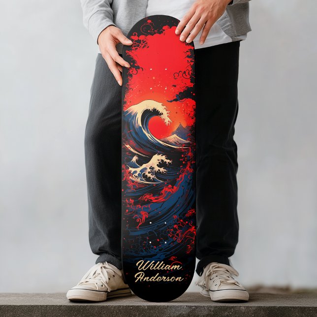 Skateboard Vague de la mer Rouge Bleu Noir (Red Blue Black Sea Wave Skateboard)