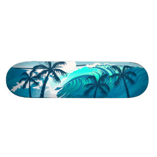 Skateboard vague de surf tropicale avec palmiers