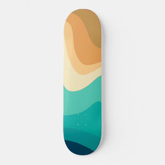 Skateboard Vague d'été rétro #2 #décoration minimale #art (Recto)
