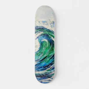 Skateboard Vague océanique bleue et turquoise