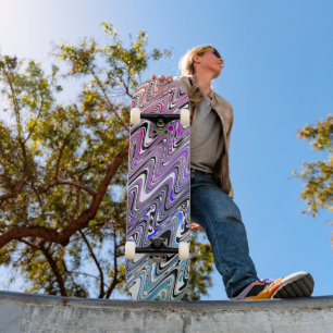 Skateboard Vague ondulé Rétro Groovy Coloré Onde Arc-en-ciel