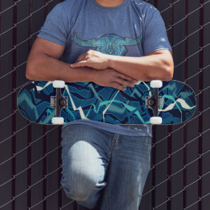 Skateboard Vague Turquoise Abstraite