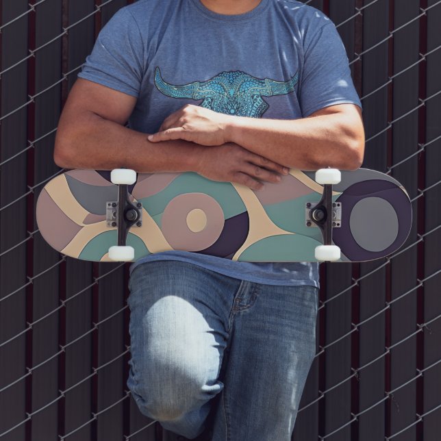 Skateboard Vagues abstraites violettes et bleues atténuées  (Extérieur 3)