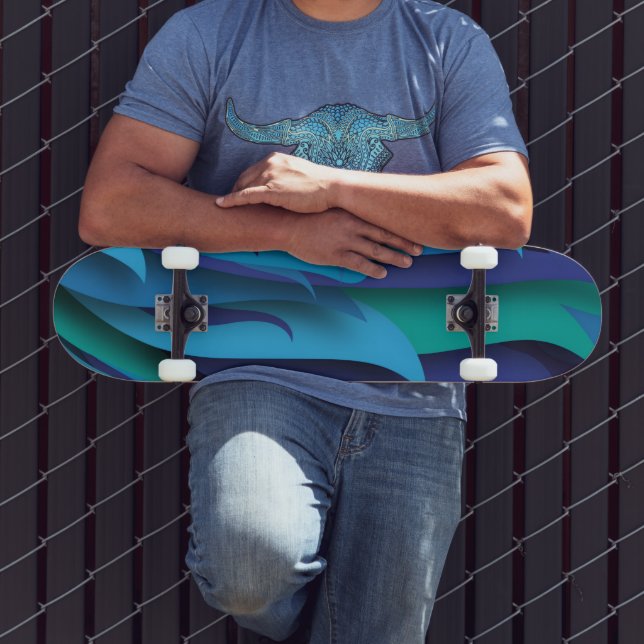 Skateboard Vagues de différentes couleurs du bleu au vert (Extérieur 3)