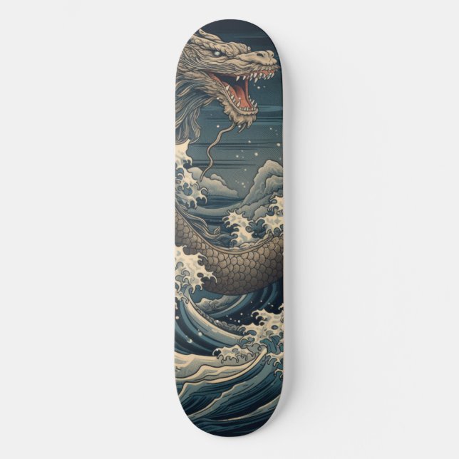 Skateboard Vagues Dragon Art Japonais (Recto)