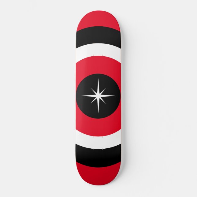 Skateboard Vagues modernes en noir, rouge et blanc (Recto)