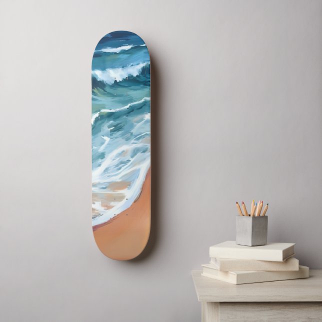 Skateboard Vagues océaniques bleu aquarelle côtier (Art mural)
