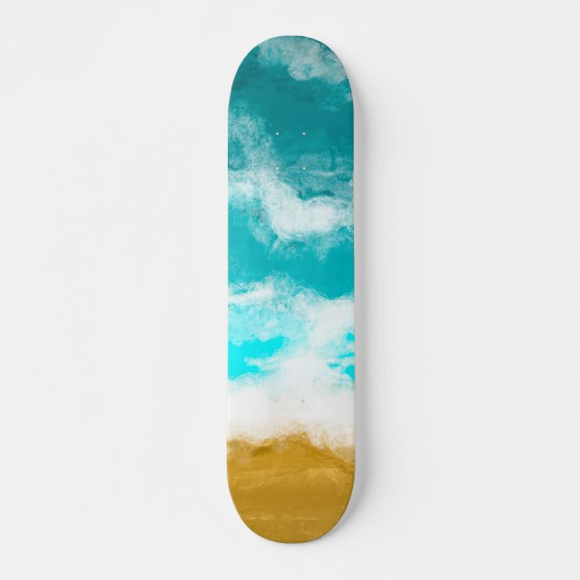 Skateboard Vagues océaniques Turquoise frappant le sable (Devant)