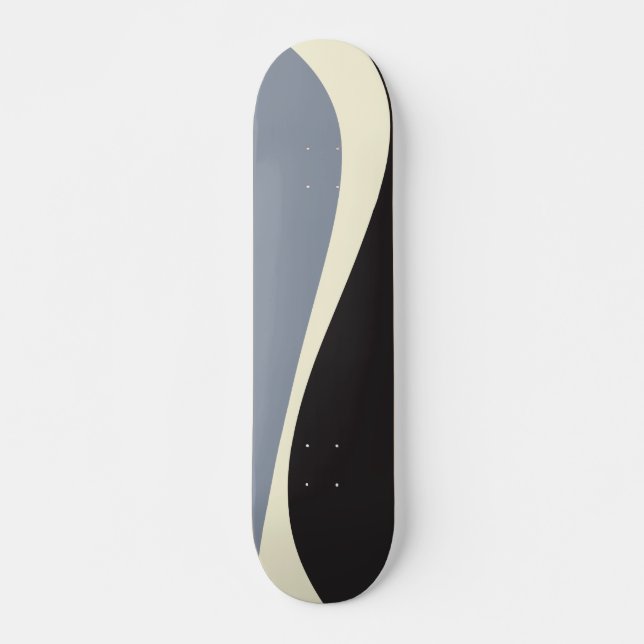 Skateboard Vagues simples 2 en noir, gris et crème (Devant)