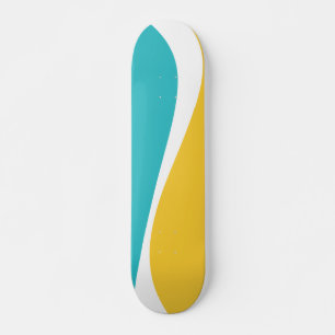 Skateboard Vagues simples 2 en Turquoise, Jaune et Blanc