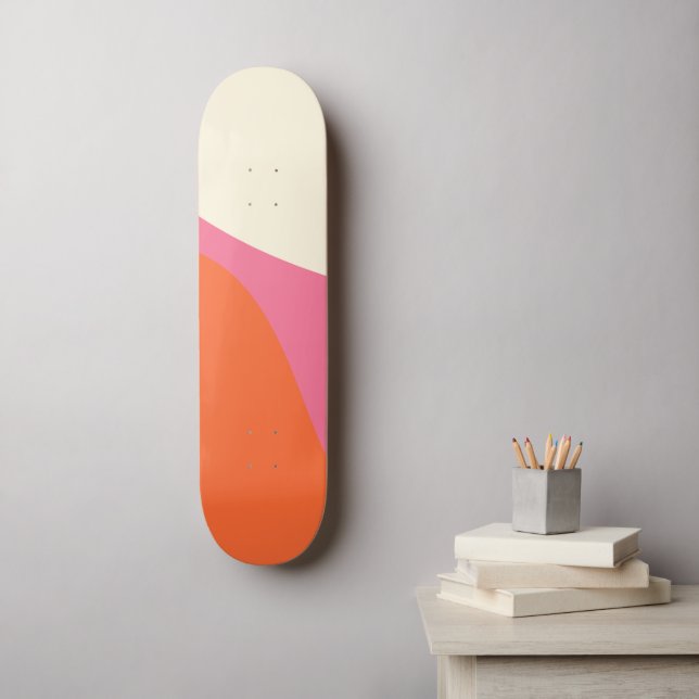 Skateboard Vagues simples 4 en rose, orange et crème (Art mural)