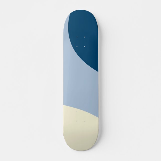 Skateboard Vagues simples - bleu foncé, bleu clair et crème (Devant)