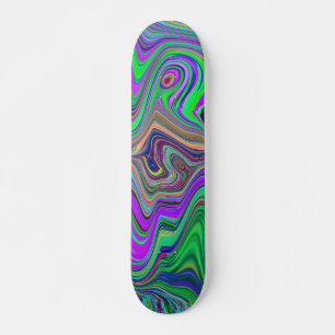 Skateboard Vagues vertes et violettes de chaux Trippy de coul