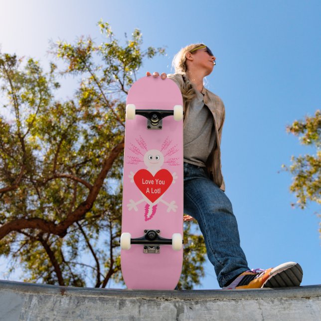 Skateboard Valentines Jour Amour Coeur Axolotl (Extérieur 1)