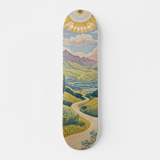 Skateboard Vallée tranquille : Paysage pastel (Devant)
