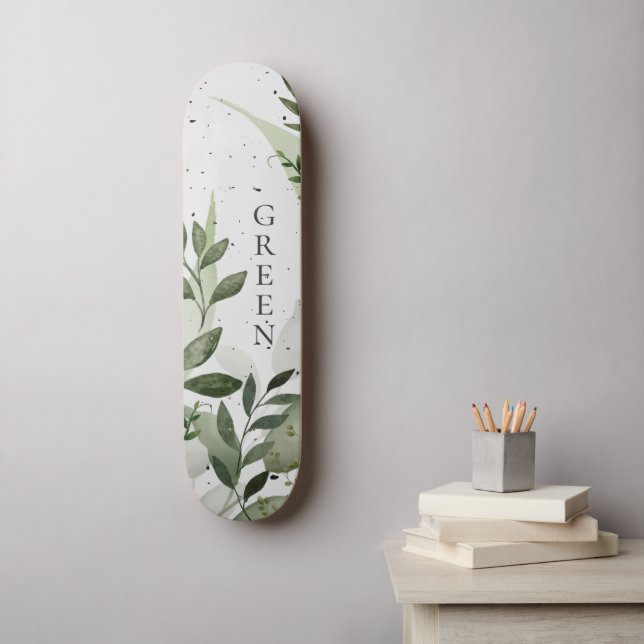 Skateboard Végétation, Béton, Votre Texte, Vert Gris (Art mural)