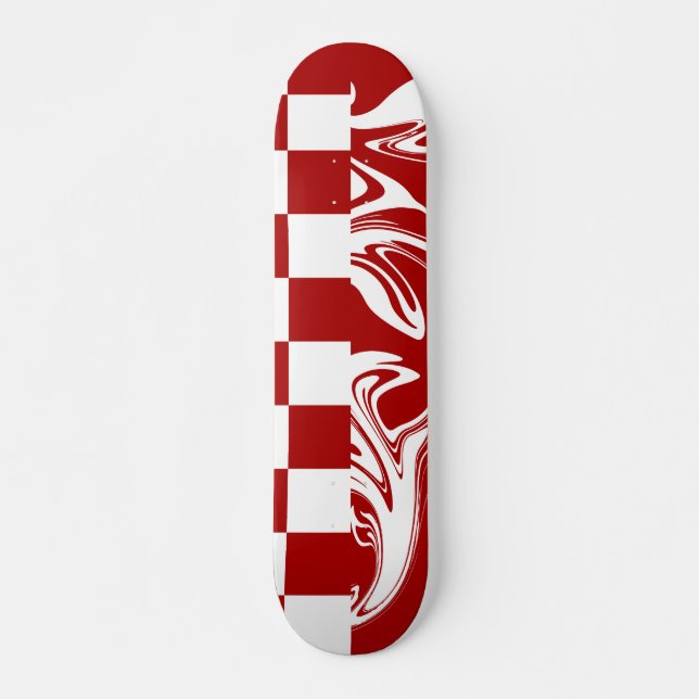 Skateboard Vérifications et tourbillons en rouge et blanc (Devant)
