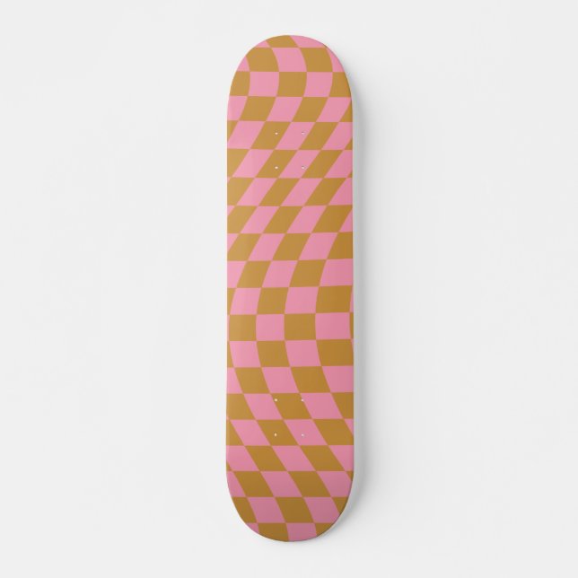 Skateboard Vérifier Pink Mustard À damiers Motif Checkerboard (Devant)