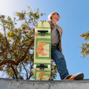 Skateboard Vert jaune pâle Geo floral