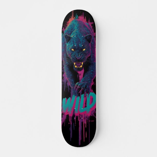 Skateboard Vertical, Aggressive Black Panther Illustration (Devant)