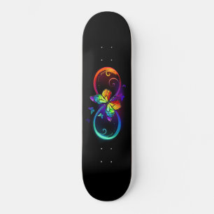 Skateboard Vibrant infinity with rainbow butterfly on black