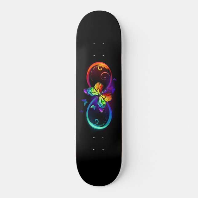 Skateboard Vibrant infinity with rainbow butterfly on black (Recto)