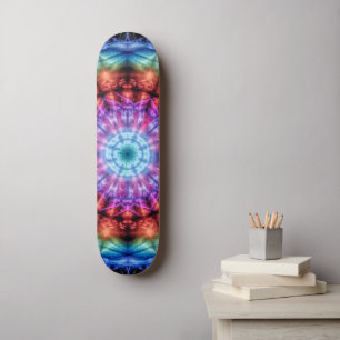 Skateboard Vibrant Tie Dye Kaleidoscope Rainbow Mandala