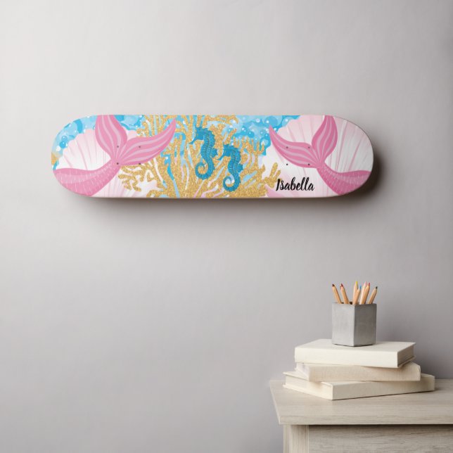 Skateboard Vie de sirène d'Imaginaire rose (Art mural (Horz))