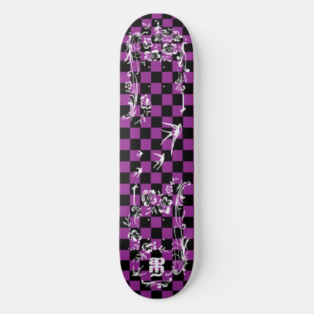 Skateboard Vieux tatouage Checkboard - pourpre et noir (Recto)