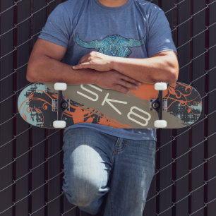 Skateboard Vigne orange avec texte SK8