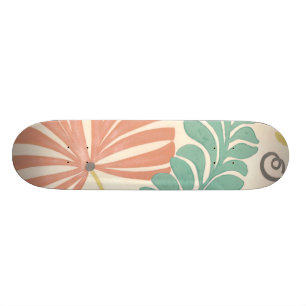 Skateboard Vignes et feuille floraux en pastel sur l'arrière