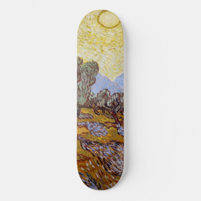Skateboard Vincent van Gogh - Oliviers, Ciel Jaune et Soleil (Recto)