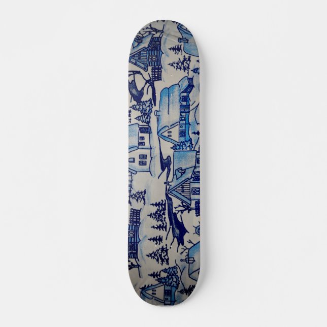 Skateboard Vintage Blue Christmas Village (Devant)