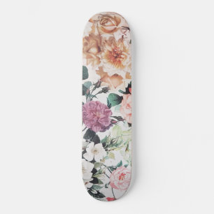 Skateboard Vintage green pink yellow watercolor roses floral