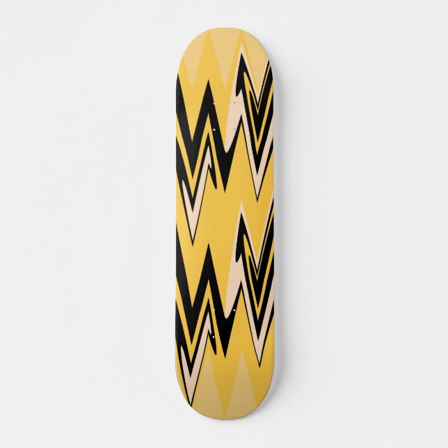Skateboard Vintage Jaune, Noir Zigzap Art Déco Abstrait (Devant)