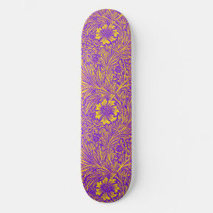 Skateboard Vintage joli motif fleuri jaune violet