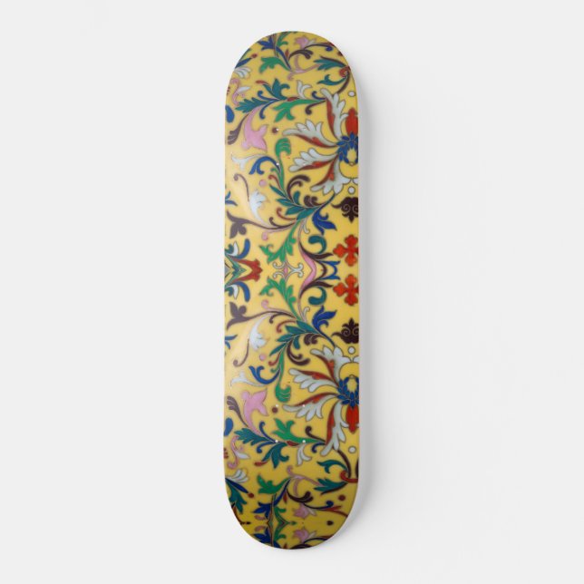 Skateboard Vintage rétro Floral Minton Carrelage Botanique (Recto)