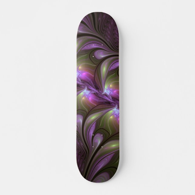 Skateboard Violet Abstrait violet violet kaki fractal (Devant)