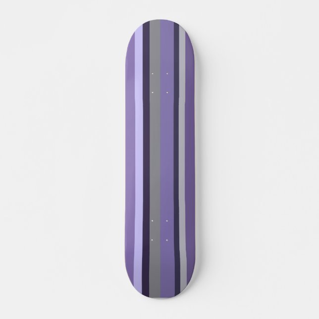 Skateboard Violet Lavande Gris Rayures Verticales (Devant)