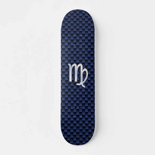 Skateboard Virgo Zodiac Sign on Navy Blue Carbon Fiber Style (Devant)