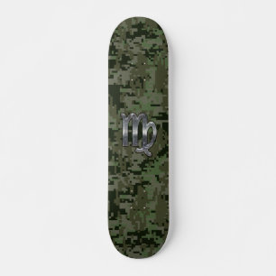 Skateboard Virgo Zodiac Sign on Olive Green Digital Camo