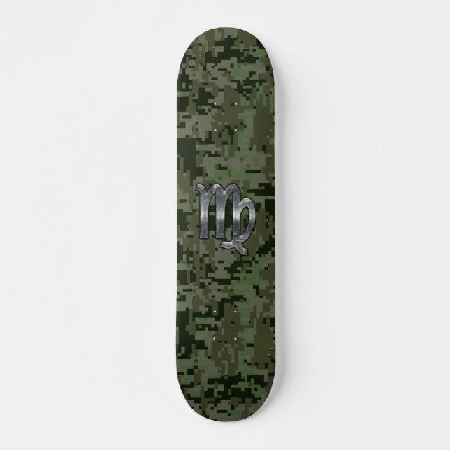 Skateboard Virgo Zodiac Sign on Olive Green Digital Camo (Devant)