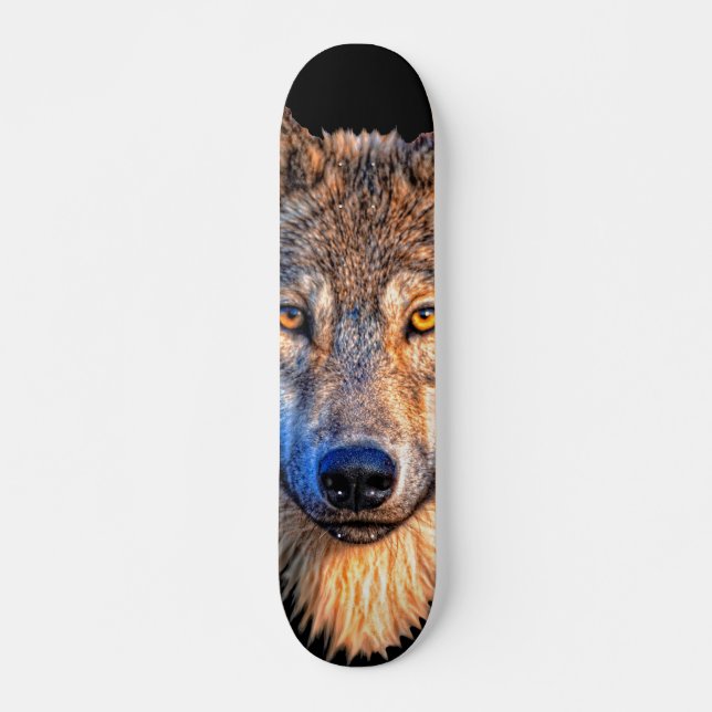 Skateboard Visage animal loup. Tête de loup gris effrayant (Devant)