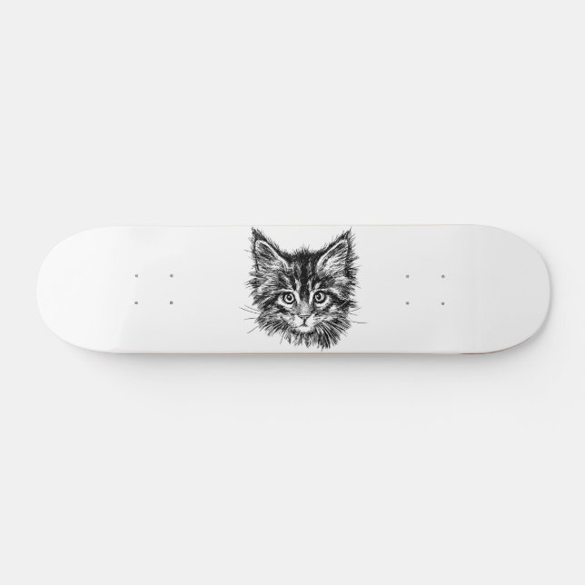 Skateboard Visage de Kitten noir et blanc (Horz)